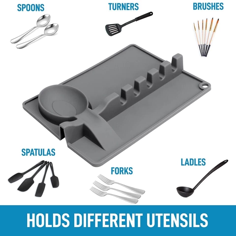Silicone Spoon Holder, Larger Size Utensil Rest With Drip Pad For Multiple Utensils, Stove Top Ladles Tongs Tool, Food-Grade Heat-Resistant Cooking Utensil Rest, Anti-Slip Spoon Holder For Kitchen Counter Silicone Spoon Holder, Larger Size Utensil Rest With Drip Pad For Multiple Utensils, Stove Top Ladles Tongs Tool, Food-Grade Heat-Resistant Cooking Utensil Rest, Anti-Slip Spoon Holder For Kitchen Counter